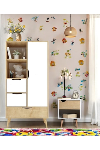 Floradesign Mango Çocuk Odası Takımı 1 Adet Gardırop +1 Adet Komodin Kahve Beyaz