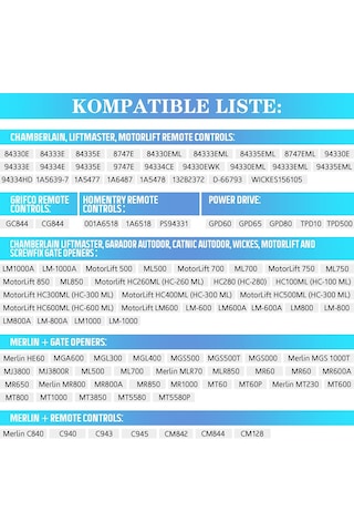 2'li Yedek Garaj Kapısı Kumandası Chamberlain Liftmaster Motorlift 94335e 84335e Ml700 Ml500 Ml850 Merlin