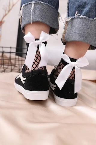 Heleni Kadın File Desenli 3 Çift Fiyonklu Soket Çorap Beyaz - Kırmızı - Siyah