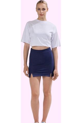 Ersefa Kadın Pamuk Mini Şort Etek Rahat Kesim Yazlık Normal Bel Slim Fit Lacivert