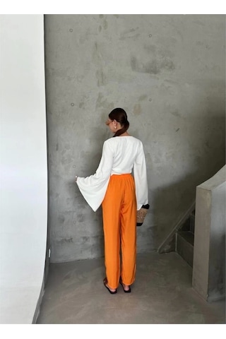 Defymoda Bel Lastik Detaylı Modal Kumaş Pantolon - Orange Orange