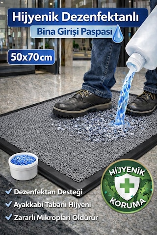 Myfloor Renkli Dezenfektan 50x70 Cm Kıvırcık Paspaslı Hijyenik Kauçuk Paspas Gri