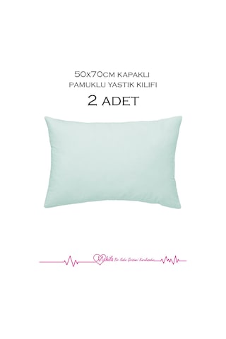 2 Adet Lüks Pamuklu Yastık Kılıfı 50x70 Kapaklı Model, Pamuklu Yastık Kılıfı Turkuaz