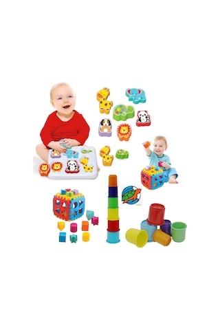 Sevimli Hayvanlar Bultak + Silindir Bardak Kule + Bul Tak Puzzle