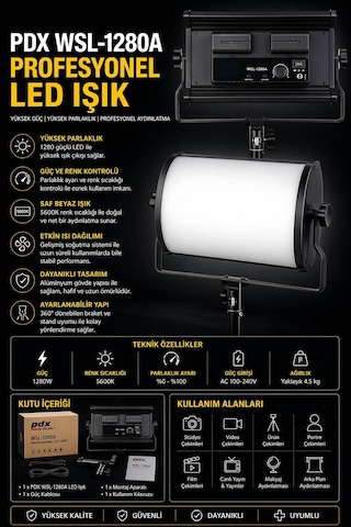 Pdx Wsl-1280a Profesyonel Led Işık Yüksek Güç Stüdyo Aydınlatma