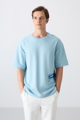 Tommy Life Açık Mavi Pamuklu Kalın Yumuşak Dokulu Oversize Fit Baskılı Erkek T-shirt - 88322 Açik Mavi