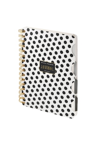 Spiralli Defter A5 120 Yaprak , 4 Ayraçlı, 30 Yap.çizgili + 30 Yap.çizgili + 30 Yap. Noktalı + 30 Yaprak, "black&white. Dots" Beyaz