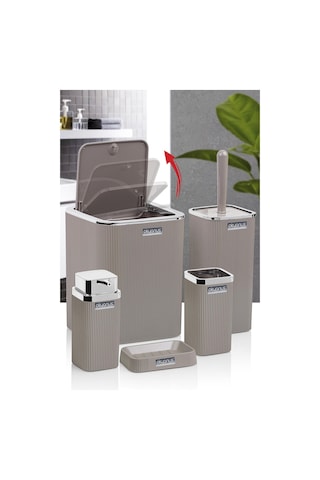 Okyanus Home Stella Vizon Kromlu Çizgili Kare 5'li Banyo Seti Vizon