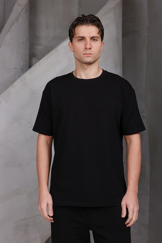 Erkek Basic Oversize Bisiklet Yaka 2 İki İplik Kompakt T-shirt Siyah