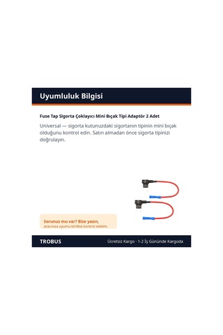 Trobus Fuse Tap Sigorta Çoklayıcı Mini Bıçak Tipi Adaptör 2 Adet Diğer