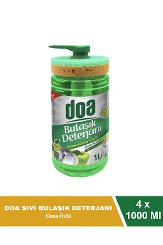 Doa Sıvı Bulaşık Deterjanı Elma Özlü 1 Lt Süngerli X 4 Adet