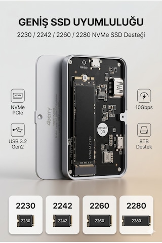 4berry Manyetik M.2 Nvme Telefon Ssd Kutusu 10gbps, Magsafe Uyumlu, 4k Hdmı & 100w Pd Destekli Harici Hard Disk Kutusu