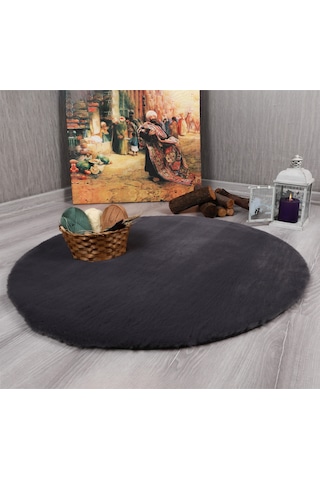 Dekoratif Tavşan Tüyü Ultra Yumuşak Peluş Yuvarlak Halı 001