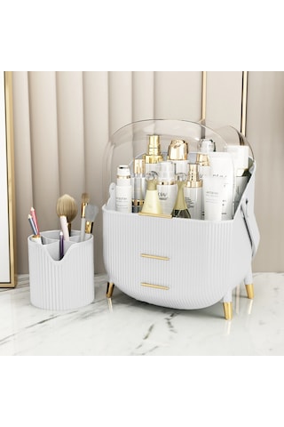Çekmeceli Makyaj Kutusu Ve Düzenleyici Kozmetik Eşya Masa Üstü Organizer Beyaz