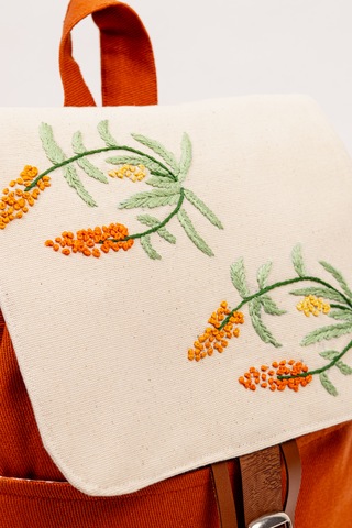 Fabric Craft Bag Sırt Çantası Nakış İşlemeli Kanvas 36x36 Cm Bordo