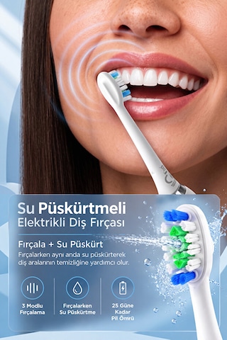Su Püskürtmeli Sonik Elektrikli Diş Fırçası Ve Hassas Diş Arası Temizleyicisi Şarjlı