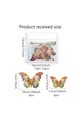 12 Adet 3d Kelebek Duvar Dekoru Lazer Kelebek Süslemeleri Doğum Günü Partisi Pasta Süslemeleri Bebek Duşu Çıkartmaları İçin Kelebek Duvar Dekoru Çıkartmaları Çok Renkli