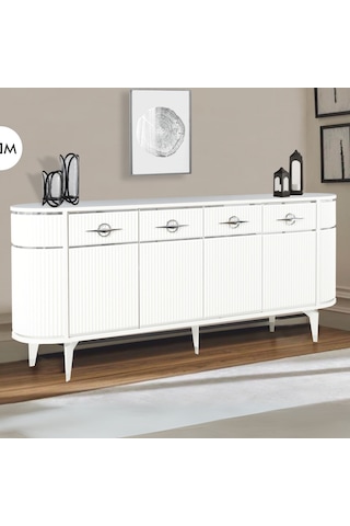 Maya 4 Kapaklı Gümüş Detaylı Konsol Beyaz Renkli Oval Model 180x45x84 Cm Beyaz - Gümüş