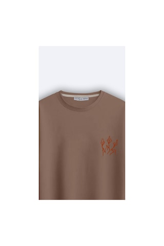 Oversize Bisiklet Yaka Unisex Toprak Renk T-shirt - Dansçı TOPRAK