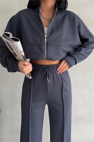 Neşeli Butik Kadın Likralı Yazlık Kumaş Çımalı Eşofman Takımı Nbg001 Antrasit