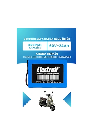 Arora Herkül Uyumlu Batarya Standart Kapasite Lifepo4 60v 24ah Elektrikli Motorsiklet Bataryası