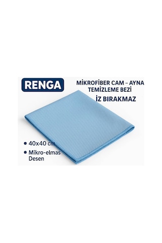 Mavi Renga Mikrofiber Cam - Ayna Temizlik Bezi 40x40 Cm İz Bırakmaz / Mikro Baklava Desenli
