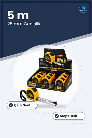 Şerit Metre 5m X 25mm Otomatik Çelik Stoplu Ölçüm Aleti Kompakt M 5 M