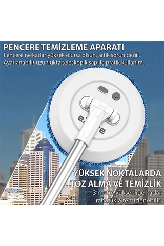 Ezere Aa102 Pro Teleskopik Kablosuz Döner Temizlik Fırçası Cam Tavan Zemin Uyumlu-1852 Beyaz