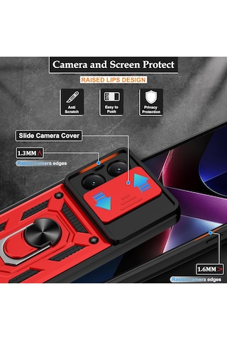 Xiaomi Poco X7 Pro İle Uyumlu Kılıf Magnetik Standlı Kamera Korumalı Sürgülü Kapak Kirmizi