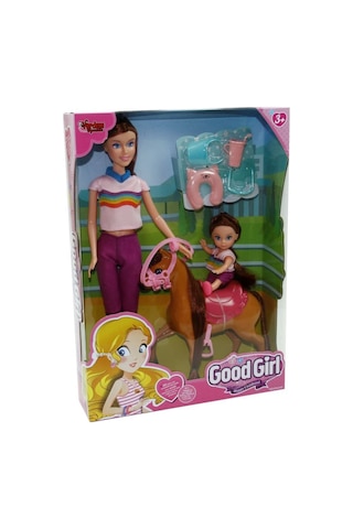 Good Girl 2'li Oyuncak Bebek Ve At Binicilik Seti - 29cm Büyük Bebek, Küçük Bebek, Pembe Yeleli Pony S