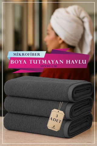 3 Adet 50 X 90 Cm Mikrofiber Havlu, Boya Tutmaz Havlu, Yüksek Sıvı Emer, Güzellik Merkezi Havlusu Gri