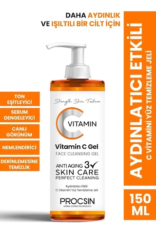 Procsin Aydınlatıcı Etkili C Vitamini Yüz Temizleme Jeli 150 ML