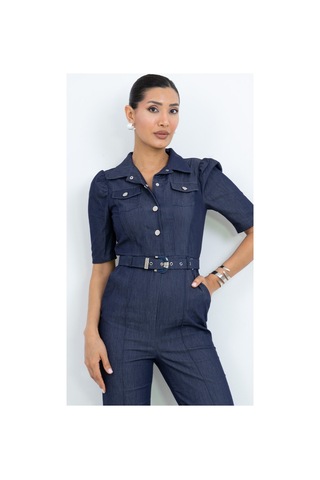 Dorne Moda Özel Koleksiyon Gömlek Kesim Denim Tulum Lacivert Lacivert