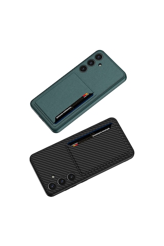 Galaxy S24 Plus Suni Deri Arka Yüzey Zore Kartlıklı Kıpta Silikon Kapak Yeşil