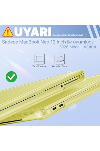 Apple MacBook Neo 13 İnç A3404 Uyumlu Kılıf Kristal Kapak Şeffaf Parlak Tam Koruma Alt Üst Koruyucu