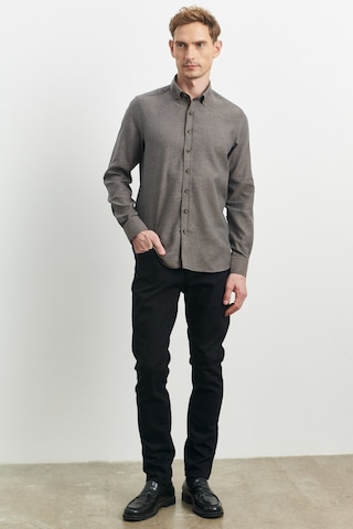 AC&Co / Altınyıldız Classics Erkek Kahverengı Slim Fit Dar Kesim Düğmeli Yaka Flanel Oduncu Gömlek Kahverengi