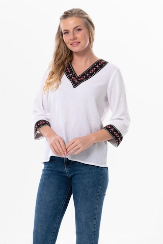 Truvakar Kol V Yaka Nakışlı Talya Şile Bezi Yazlık Bluz Beyaz Byz-beyaz Beyaz