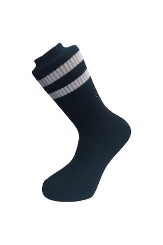 ŞERİT DESENLİ PAMUKLU HAVLU SOKET ÇORAP - SİYAH Siyah