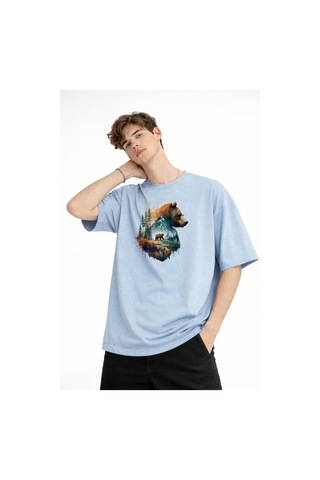 Misa Tahtakale Bear2 - Oversize Tişört Bebek Mavisi Çok Renkli