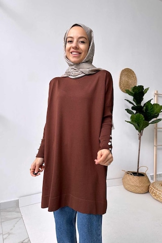 Kahijab Kol Detay Merserize Tunik - Kahverengi