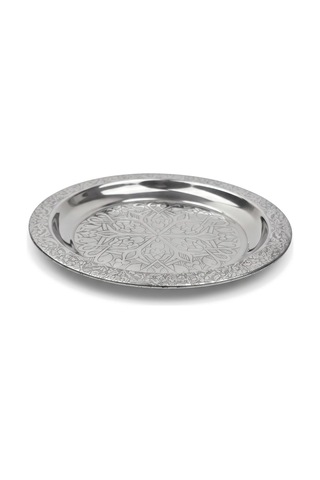 Binbir Trend 18 Cm İşlemeli Kenarlı Otantik Desenli Krom Çelik Meze Ve Servis Tabağı 1 Adet Gümüş