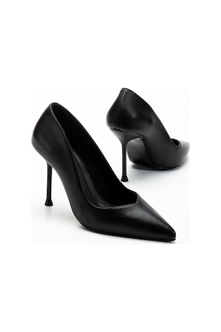 Suins Hakiki Deri Morgen Model Kadın İnce Topuklu Stiletto Ayakkabı Siyah