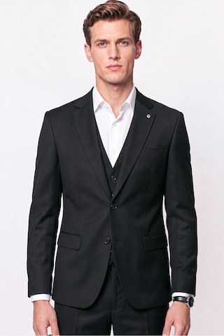Efor Slim Fit Mono Yaka Yünlü Yelekli Siyah Takım Elbise Tk 943