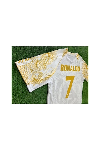 Ronaldo Real Madrid Özel Tasarım Ejder Desenli Beyaz Sarı Forma E