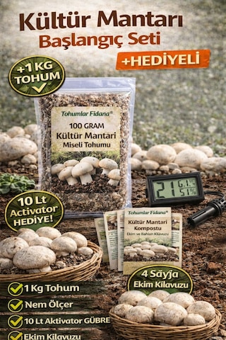 Kültür Mantarı Başlangıç Seti 1 Kg Tohum + Nem Ölçer + 10 Lt Activator 4 Sayfa Klavuz Hediyeli