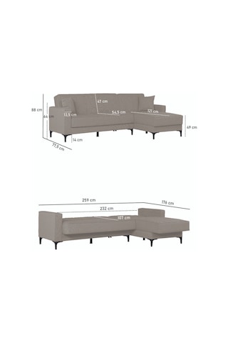 Kilim Mobilya Vela Köşe Uzanmalı Yataklı Köşe Takımı Bej