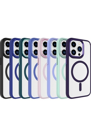 Apple Uyumlu iPhone 15 Pro Max Wireless Şarj Özellikli Csk Zore Krom Magsafe Silikon Kılıf-mavi