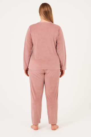 Pemilo Kadın 13213-2654 Büyük Beden Kadife Pijama Takımı Pudra Pudra