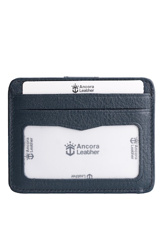 Ancora Leather Hakiki Deri Çıtçıtlı-para Bölmeli Kartlık Lacivert-26209