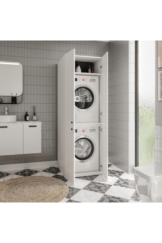 Savana Çamaşır Makinesi Ve Kurutma Makinesi Banyo Dolabı Beyaz